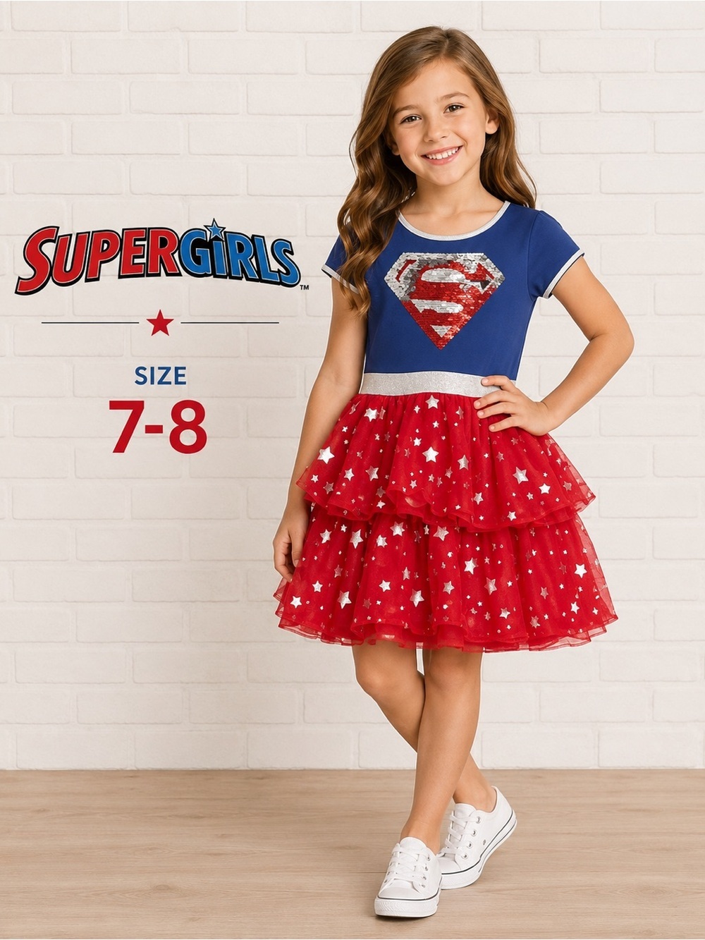 SUPERGIRL short sleeve red&blue dress /size M (7-8)